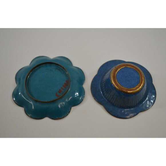 Chinese Cloisonne Trinket Bowl Dish Lot of 2 Cherry Blossoms Birds Vtg - Picture 7 of 11